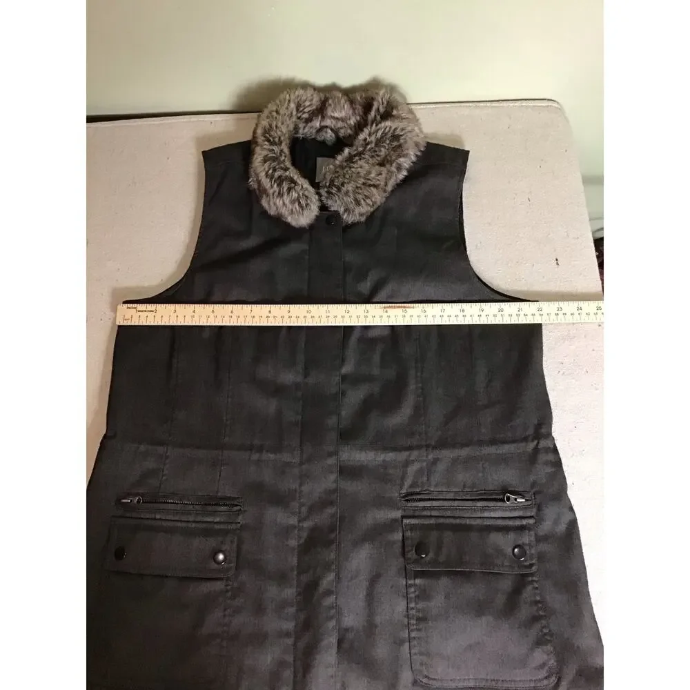 J Jill Women Vest with Fur Trim Collar Sz. Lrg Brown EUC Winter layering piece